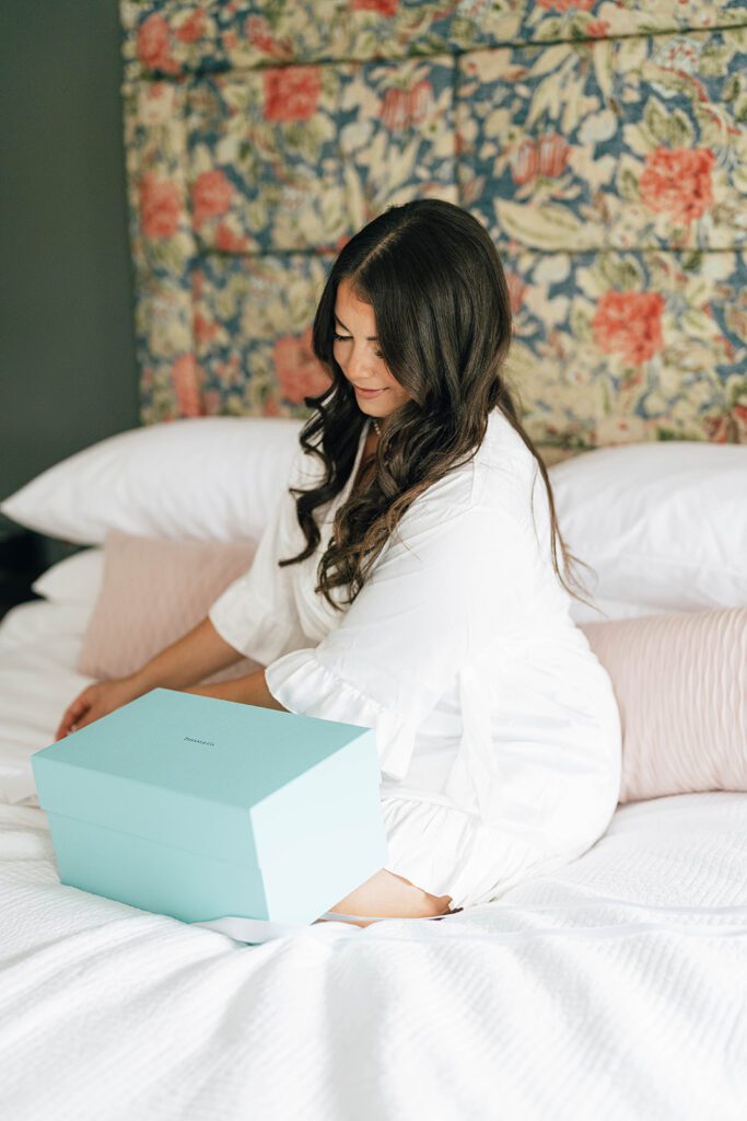 Bride opening wedding gift