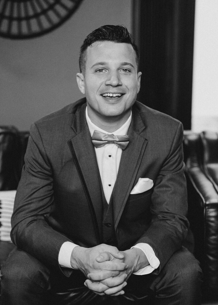 Groom getting ready for wedding ceremony