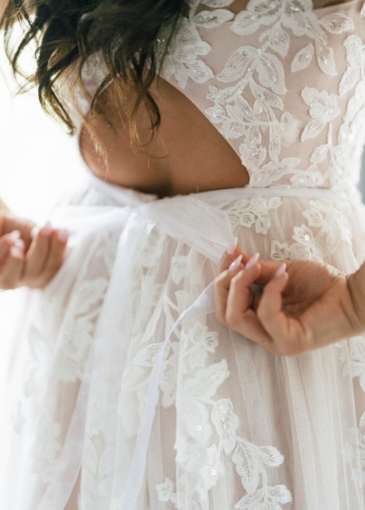 Bride getting ready for wedding ceremony