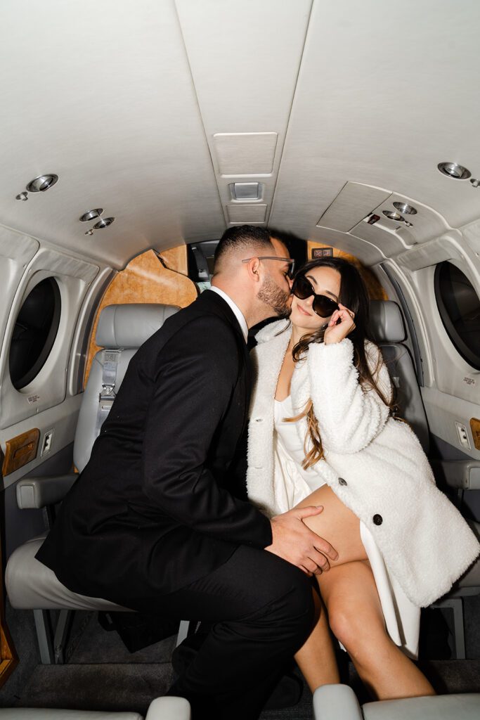 An epic private jet glam photoshoot engagement session