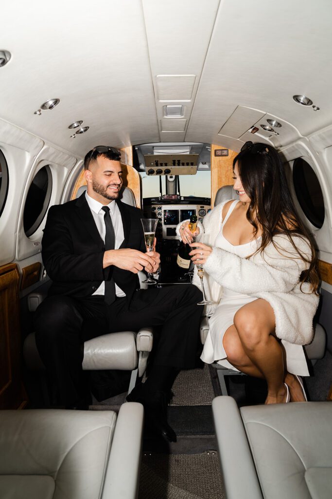 An epic private jet glam photoshoot engagement session
