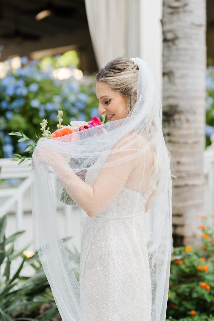 Bridal portraits from tropical inspired Miami beach wedding