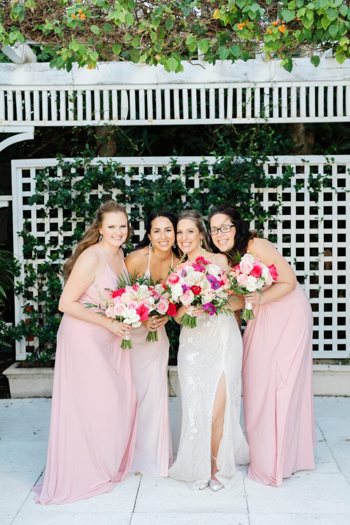Bride and bridesmaids portraits from tropical inspired Miami beach wedding