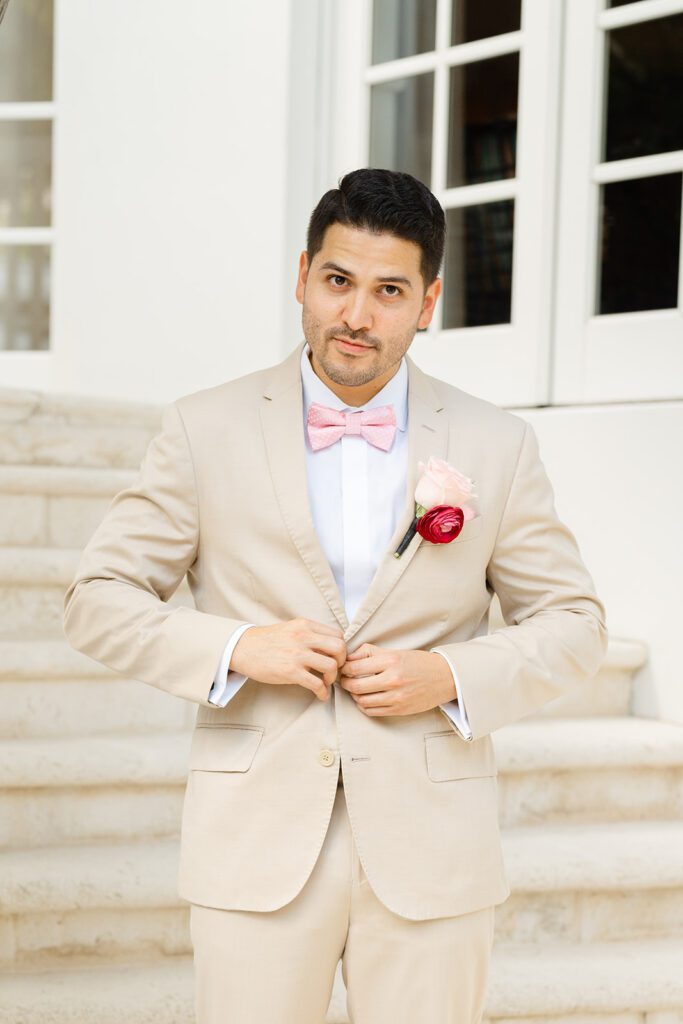 Groom portraits from tropical inspired Miami beach wedding