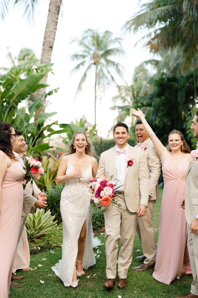 Bridal party photos from tropical inspired Miami beach wedding