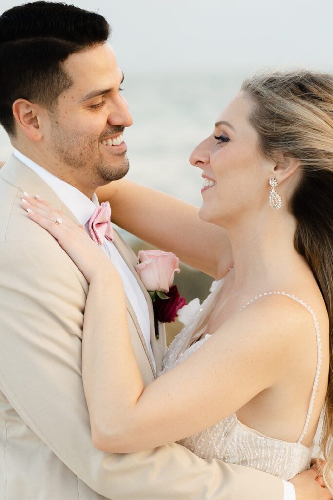 Bride and groom portraits from tropical inspired Miami beach wedding