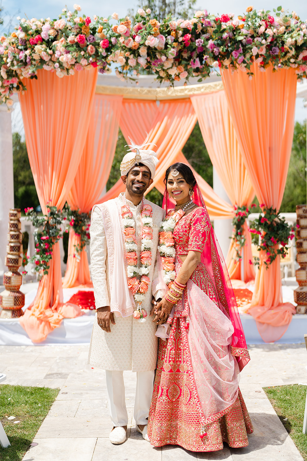 Bride and groom portraits from a colorful New Jersey wedding at The Mansion on Main